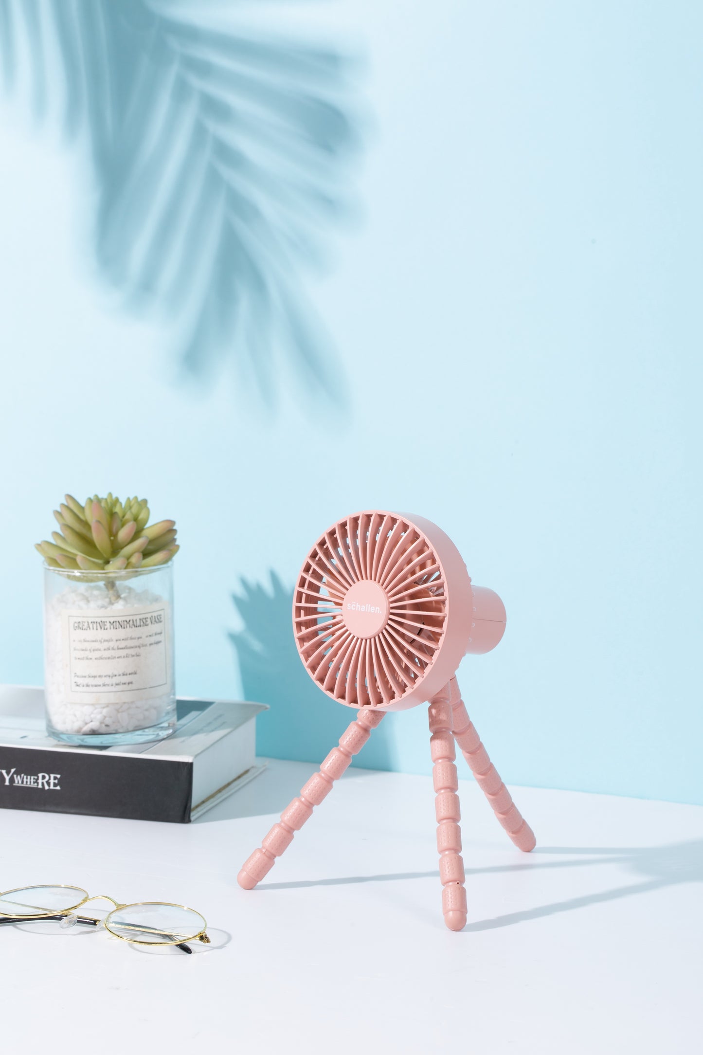 Schallen Rechargeable 4 Way Portable Lightweight Fan for Pram Fan, Car Seat, Desk, Office, Travel Fan - Pink