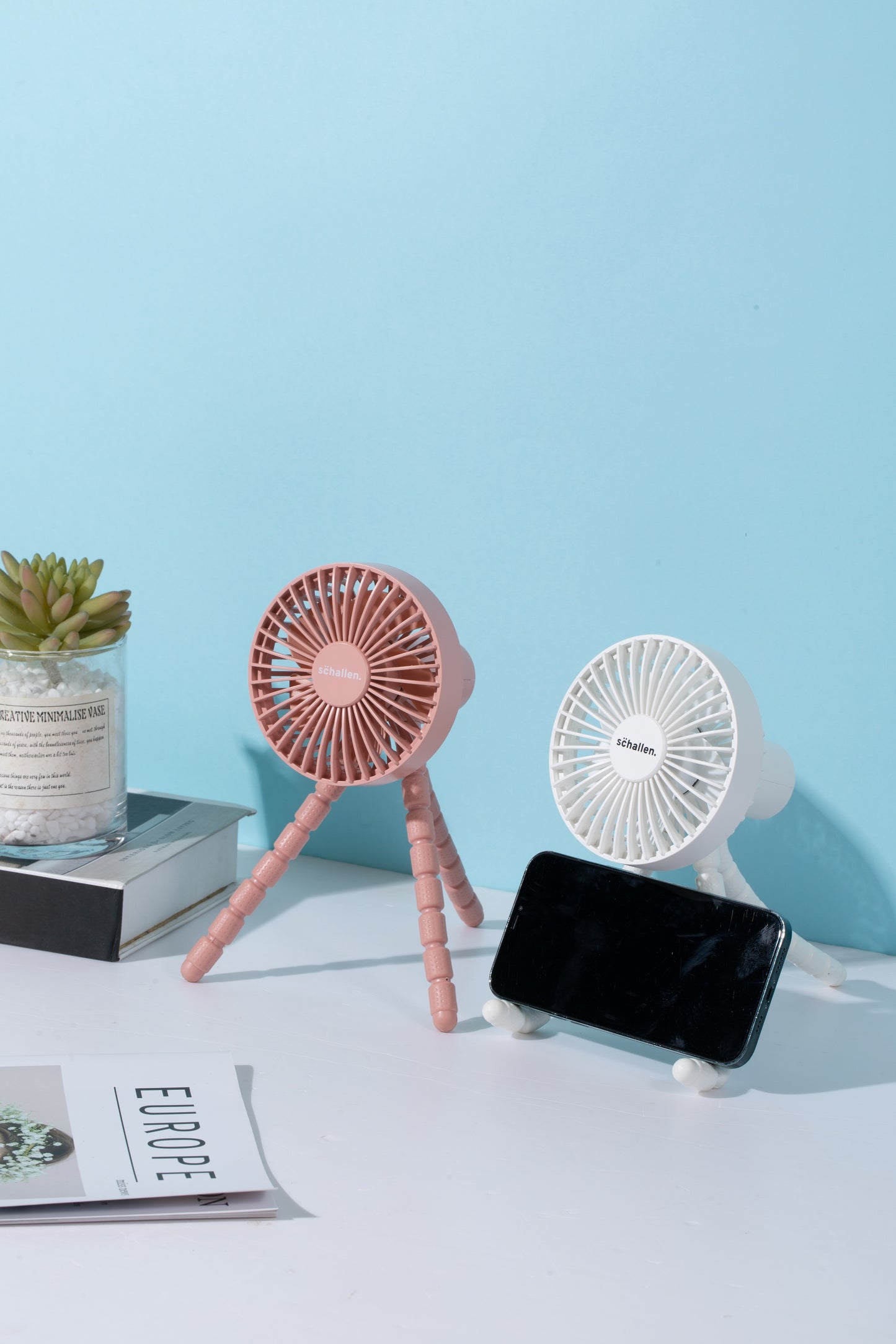 Schallen Rechargeable 4 Way Portable Lightweight Fan for Pram Fan, Car Seat, Desk, Office, Travel Fan - Pink
