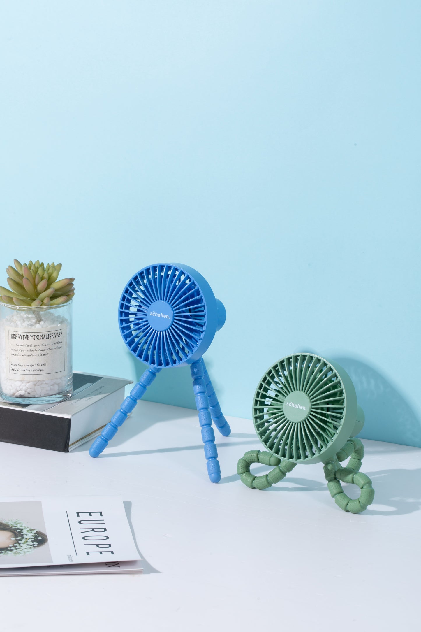 Schallen Rechargeable 4 Way Portable Lightweight Fan for Pram Fan, Car Seat, Desk, Office, Travel Fan - Blue