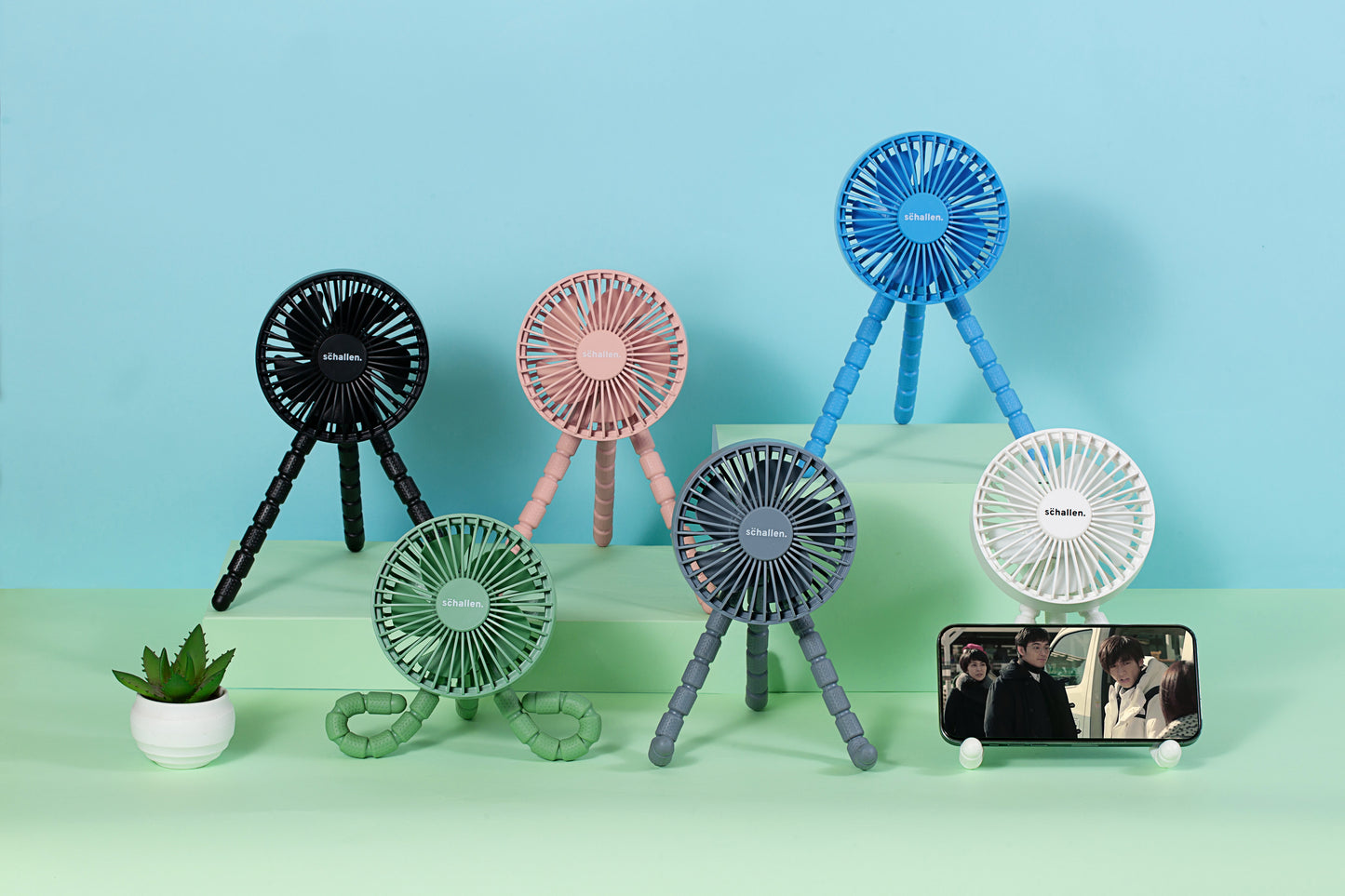 Schallen Rechargeable 4 Way Portable Lightweight Fan for Pram Fan, Car Seat, Desk, Office, Travel Fan - Blue