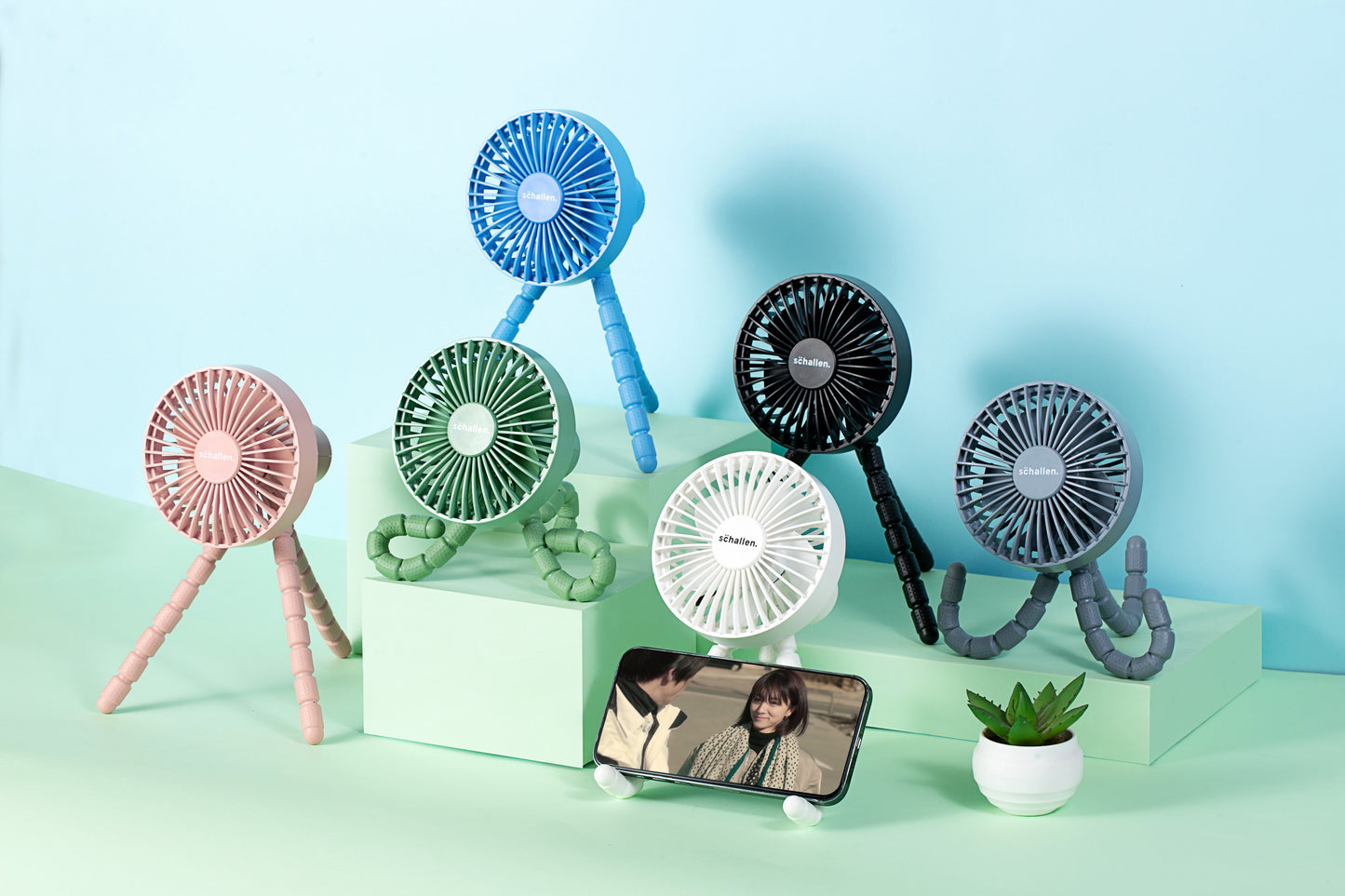 Schallen Rechargeable 4 Way Portable Lightweight Fan for Pram Fan, Car Seat, Desk, Office, Travel Fan - Green