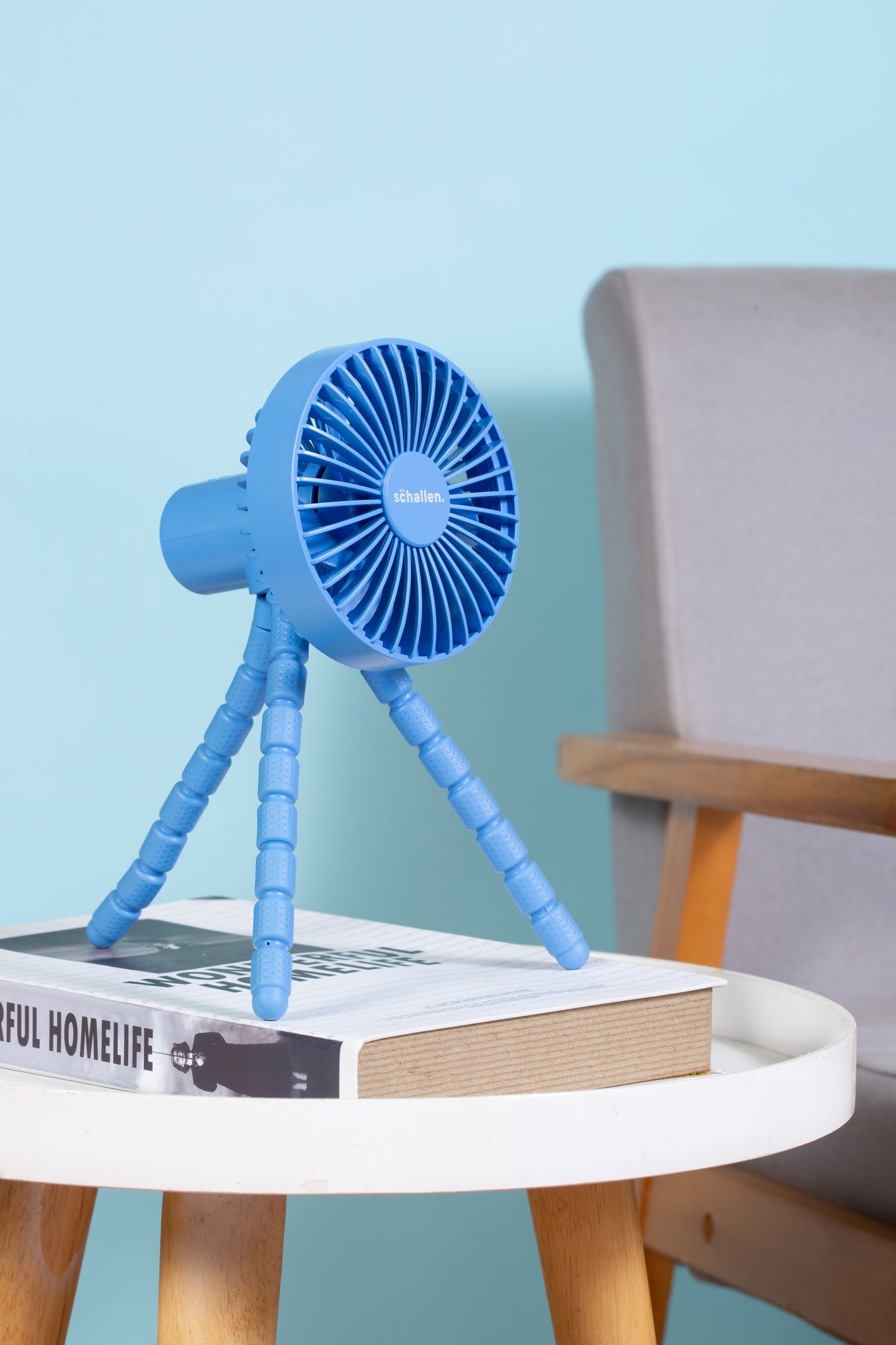 Schallen Rechargeable 4 Way Portable Lightweight Fan for Pram Fan, Car Seat, Desk, Office, Travel Fan - Blue