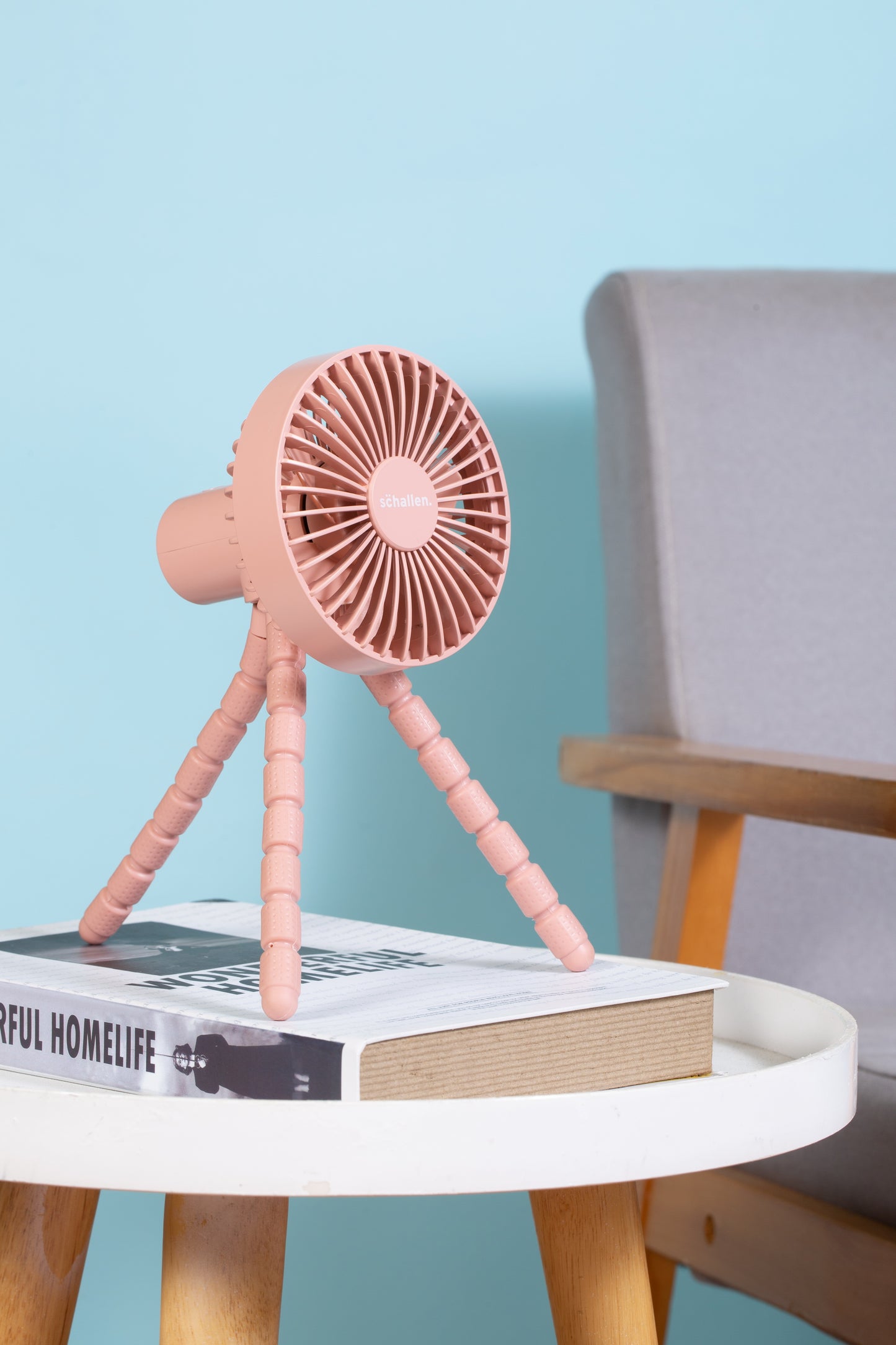 Schallen Rechargeable 4 Way Portable Lightweight Fan for Pram Fan, Car Seat, Desk, Office, Travel Fan - Pink