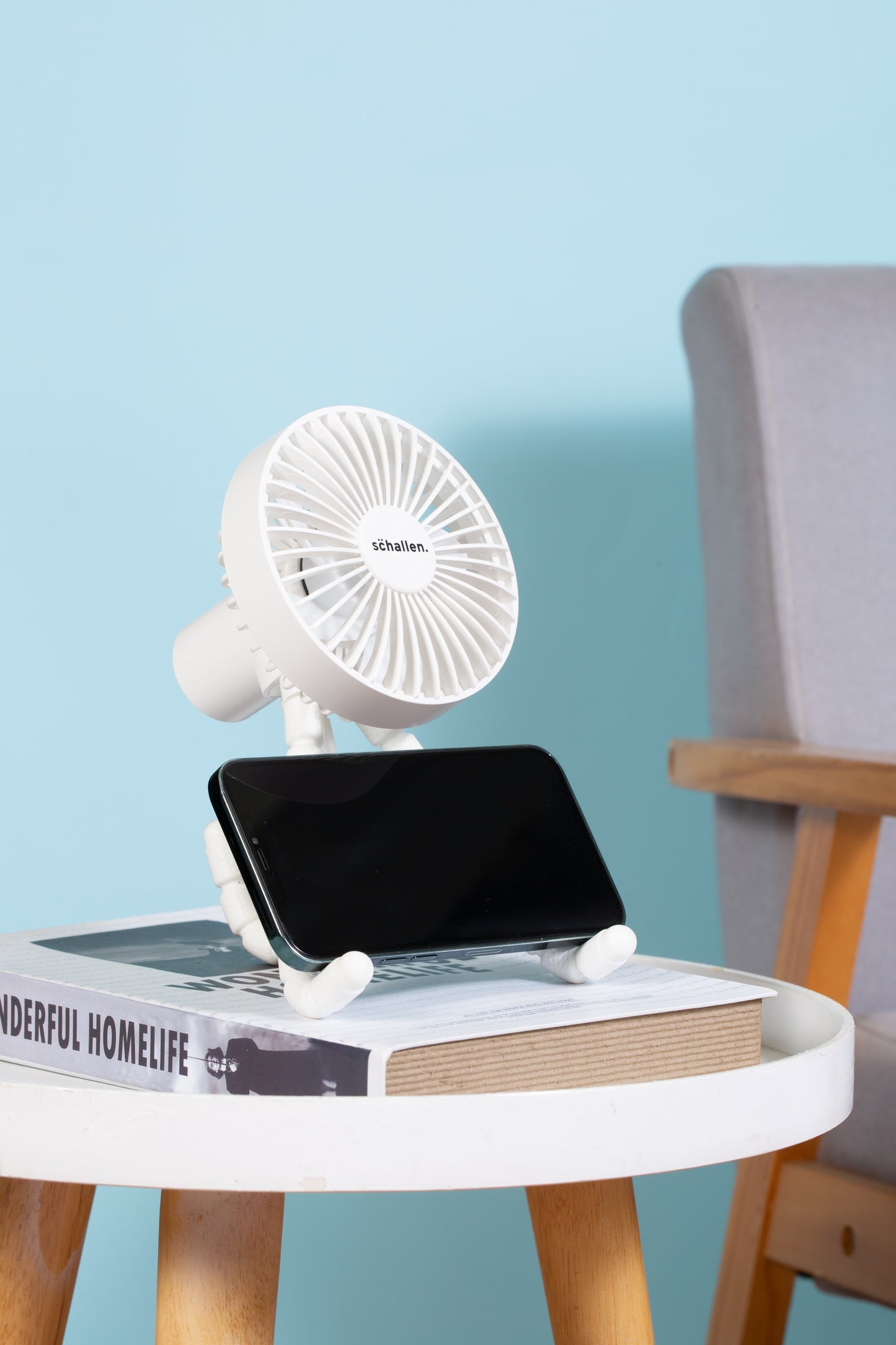 Schallen Rechargeable 4 Way Portable Lightweight Fan for Pram Fan, Car Seat, Desk, Office, Travel Fan - White