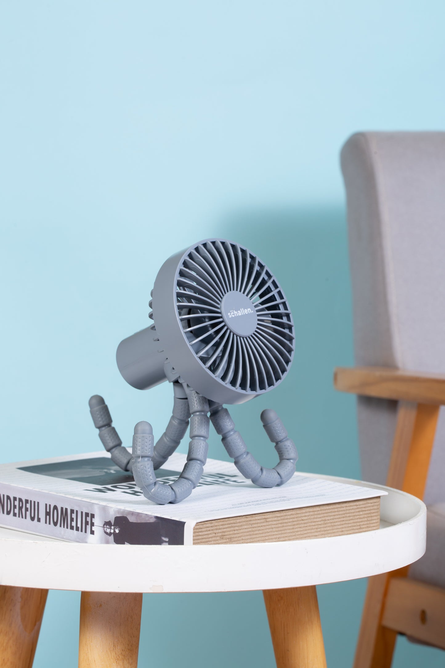 Schallen Rechargeable 4 Way Portable Lightweight Fan for Pram Fan, Car Seat, Desk, Office, Travel Fan - Grey