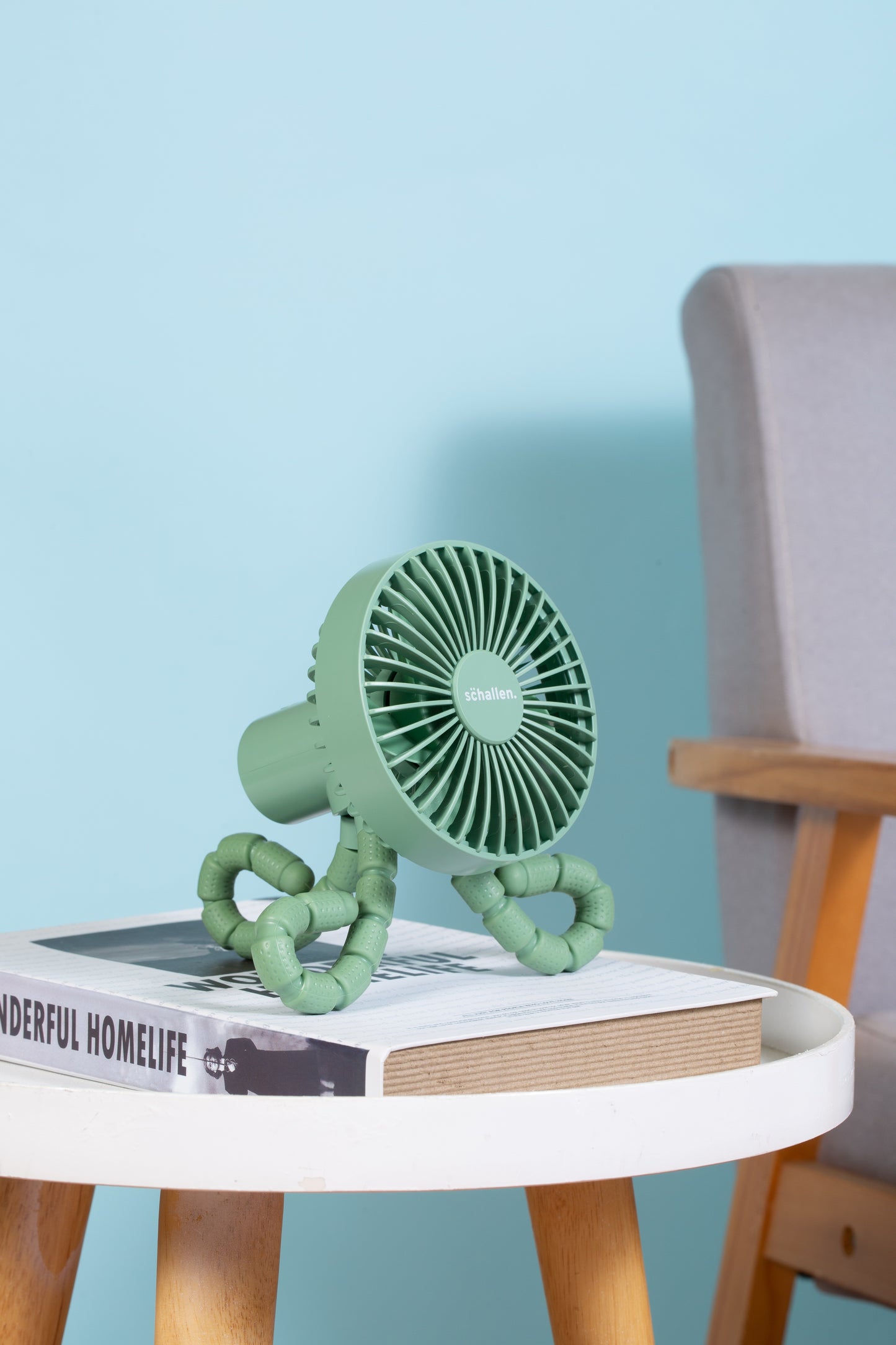 Schallen Rechargeable 4 Way Portable Lightweight Fan for Pram Fan, Car Seat, Desk, Office, Travel Fan - Green
