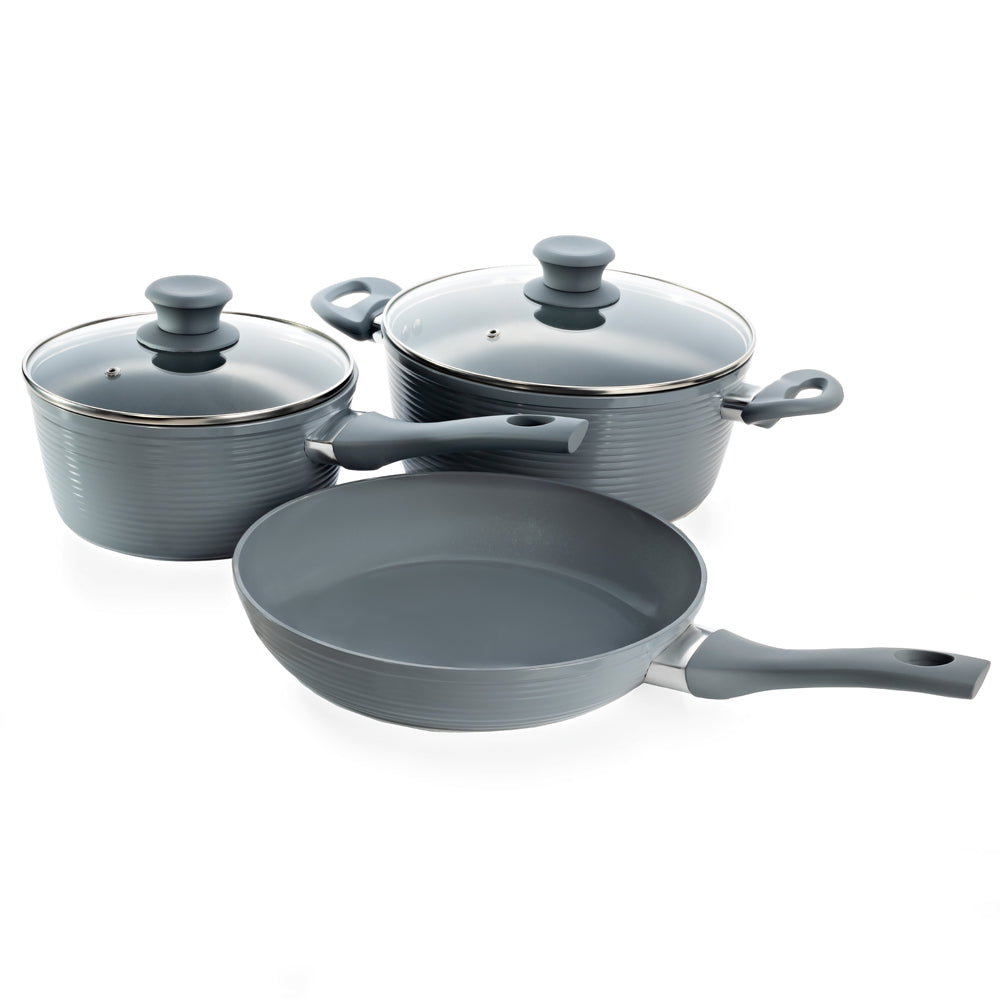 Schallen 5 Pcs Non Stick Forged Ceramic Cookware Frying Saucepan Stock Pot Full Pan Set with Lids - Grey