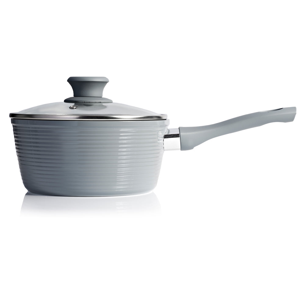 Schallen 5 Pcs Non Stick Forged Ceramic Cookware Frying Saucepan Stock Pot Full Pan Set with Lids - Grey