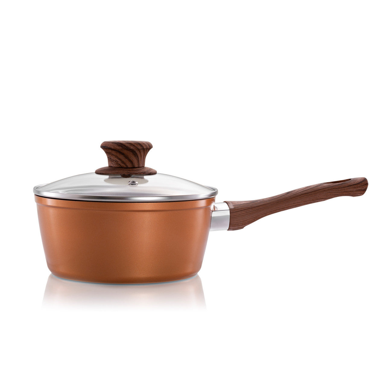 Schallen 5 Pcs Non Stick Red Granite Copper Forged Ceramic Frying Pan Saucepan Full Pan Set with Wooden Handle