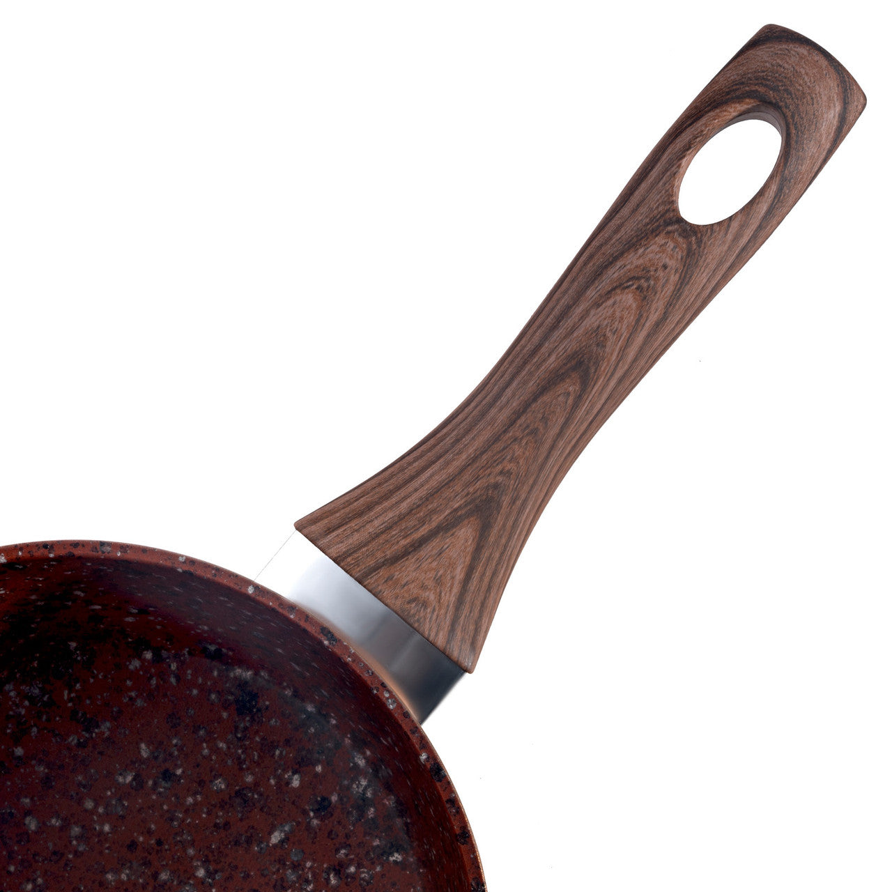 Schallen 5 Pcs Non Stick Red Granite Copper Forged Ceramic Frying Pan Saucepan Full Pan Set with Wooden Handle
