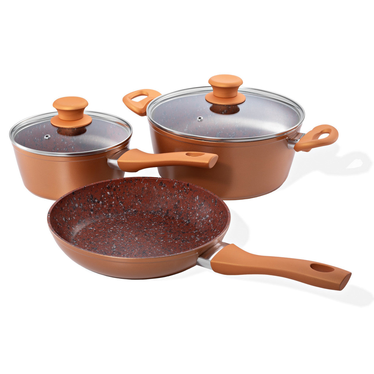Schallen 5 Pcs Non Stick Red Granite Copper Forged Ceramic Frying Pan Saucepan Cooking Stock Pot Full Pan Set