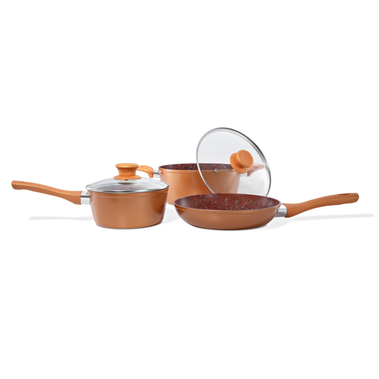 Schallen 5 Pcs Non Stick Red Granite Copper Forged Ceramic Frying Pan Saucepan Cooking Stock Pot Full Pan Set