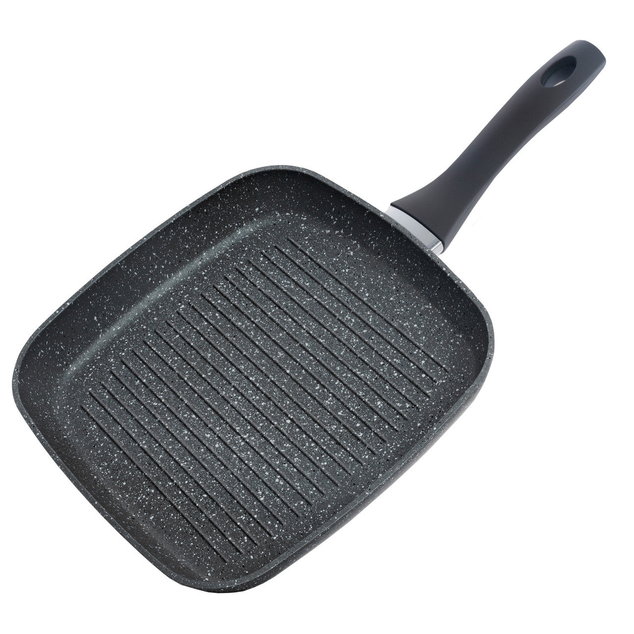 Schallen Anthracite Grey Marble Large Induction Electric Gas 26cm Griddle Grill Pan with Soft Black Handles