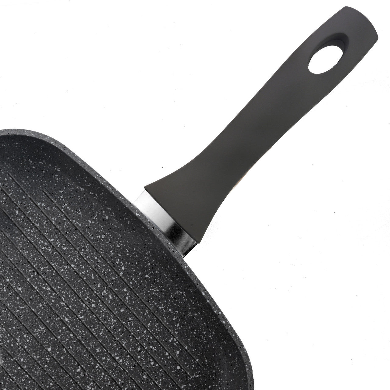 Schallen Anthracite Grey Marble Large Induction Electric Gas 26cm Griddle Grill Pan with Soft Black Handles