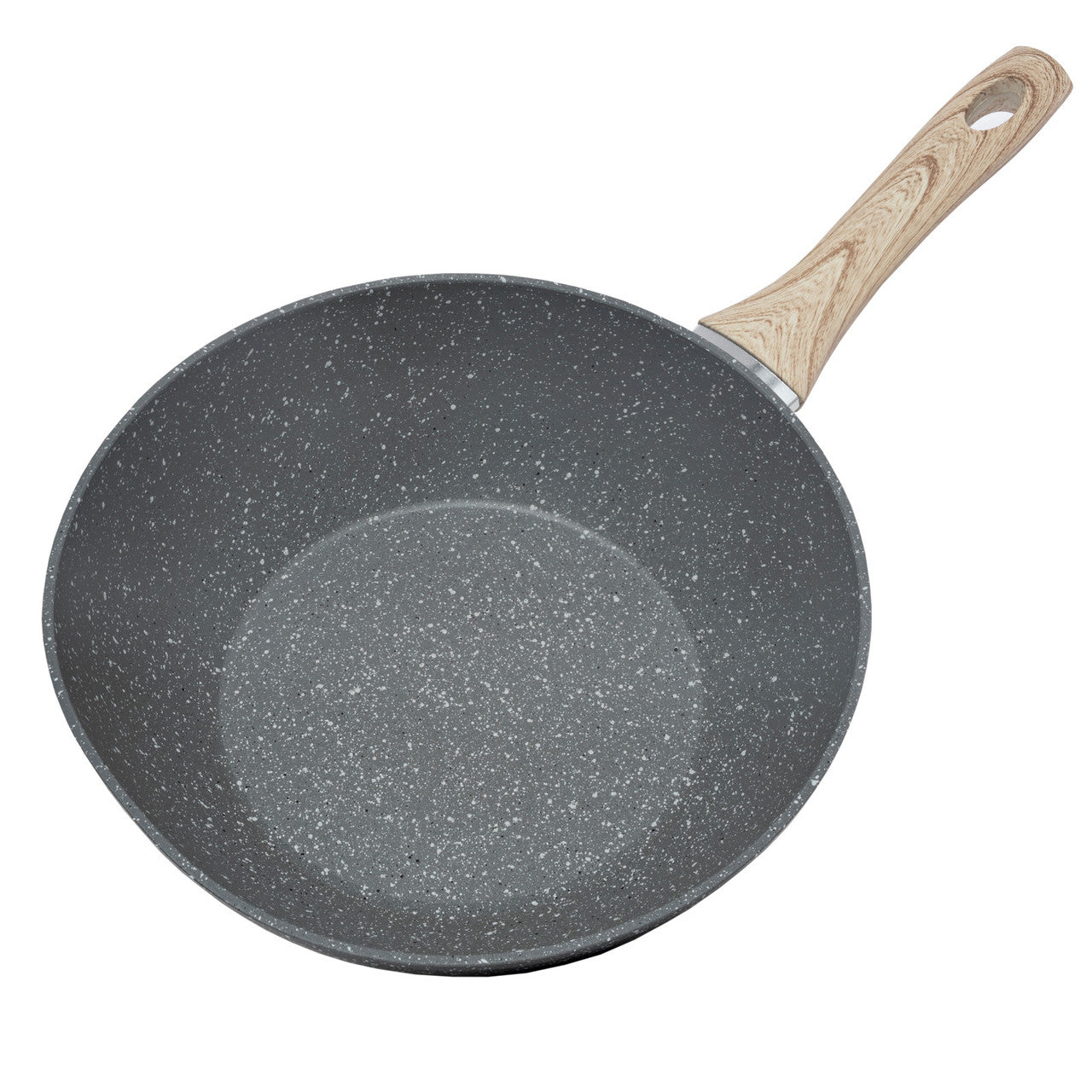 Schallen Non Stick Grey Marble Induction Electric Gas WOK Deep Frying Pan with Wooden Handle