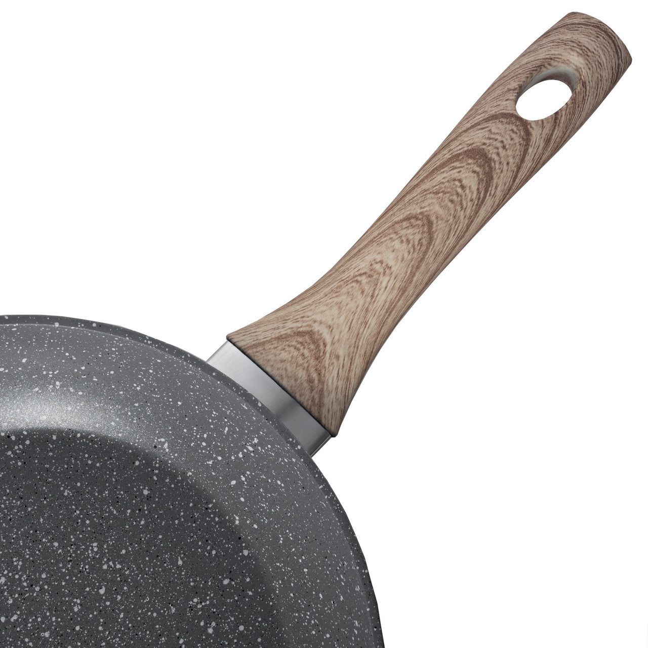 Schallen Non Stick Grey Marble Induction Electric Gas WOK Deep Frying Pan with Wooden Handle