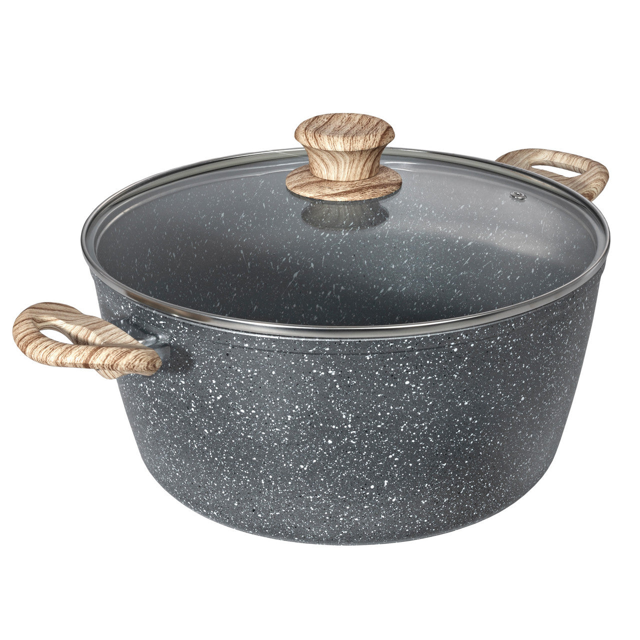 Schallen Marble Non Stick Aluminium Large Round 28cm Casserole Dish with Wooden Handle