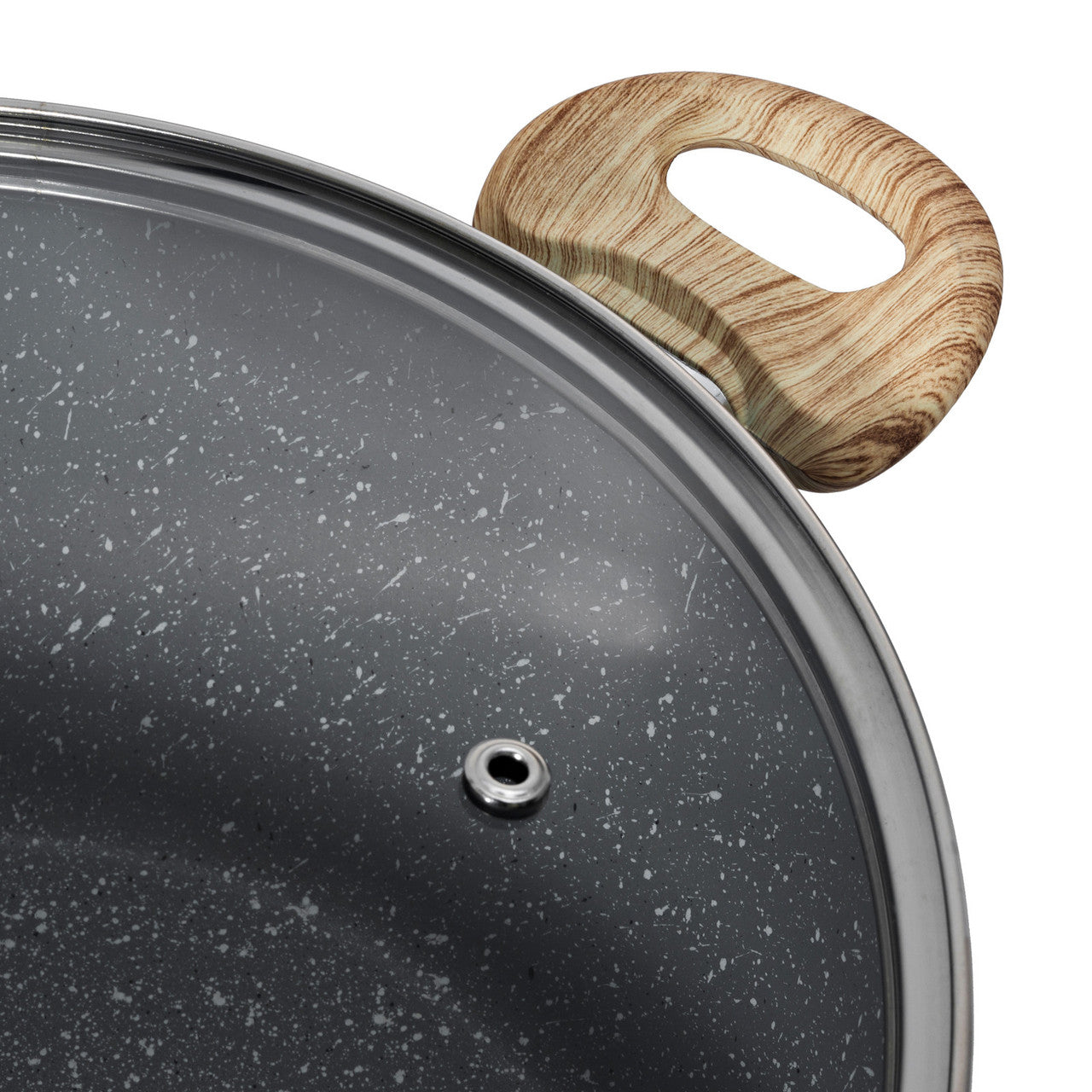 Schallen Marble Non Stick Aluminium Large Round 28cm Casserole Dish with Wooden Handle