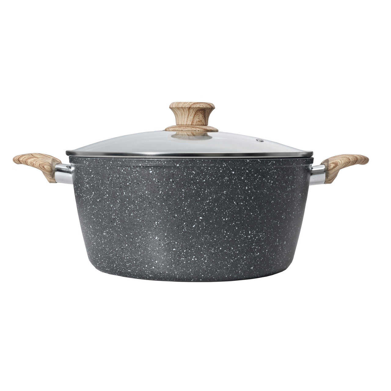 Schallen Marble Non Stick Aluminium Large Round 28cm Casserole Dish with Wooden Handle