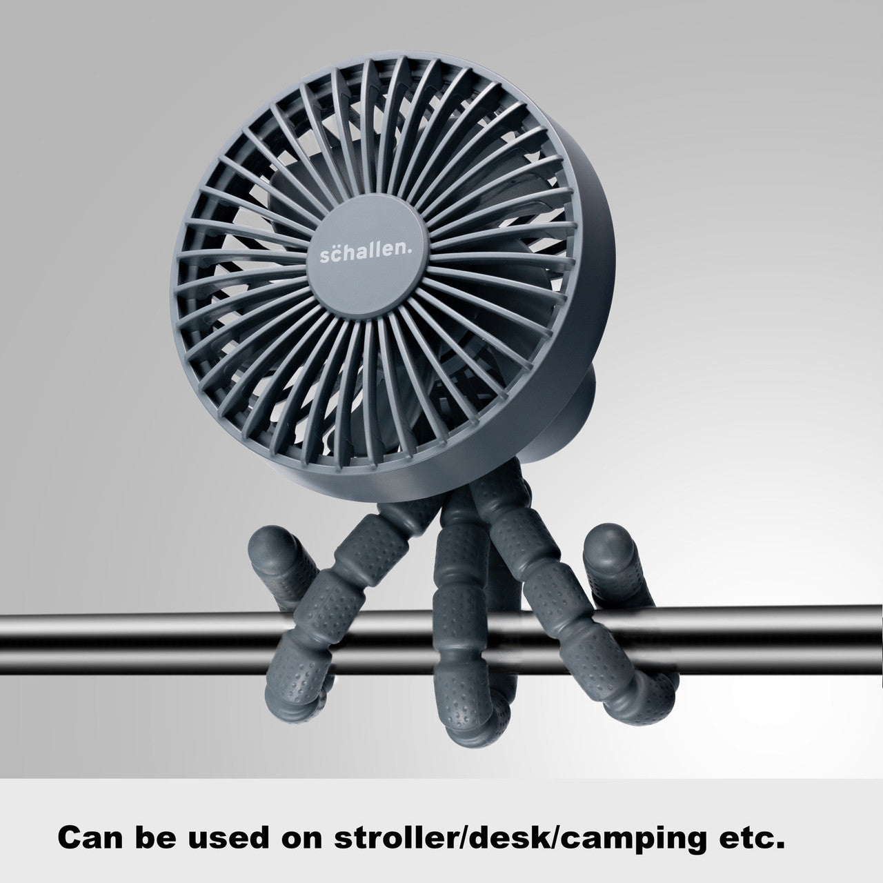 Schallen Rechargeable 4 Way Portable Lightweight Fan for Pram Fan, Car Seat, Desk, Office, Travel Fan - Grey