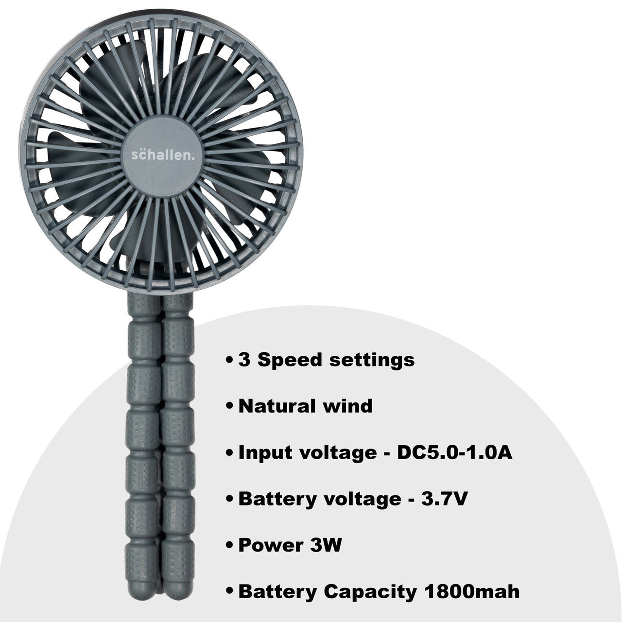 Schallen Rechargeable 4 Way Portable Lightweight Fan for Pram Fan, Car Seat, Desk, Office, Travel Fan - Grey