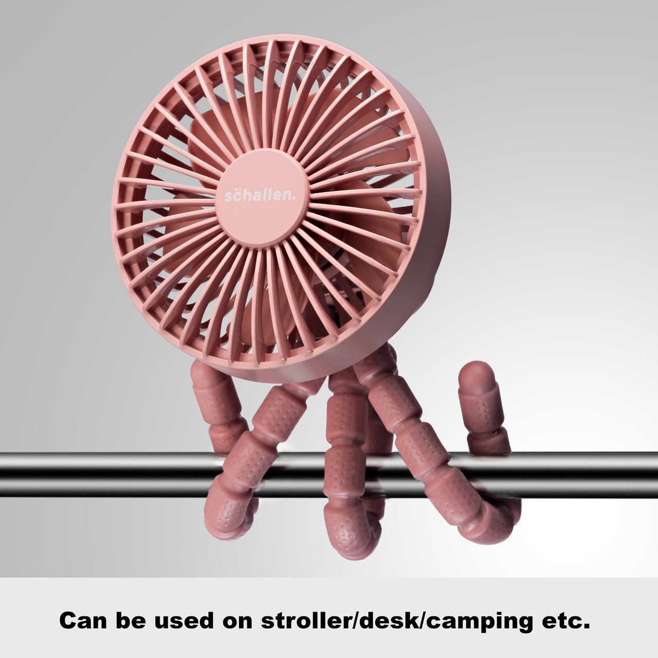 Schallen Rechargeable 4 Way Portable Lightweight Fan for Pram Fan, Car Seat, Desk, Office, Travel Fan - Pink