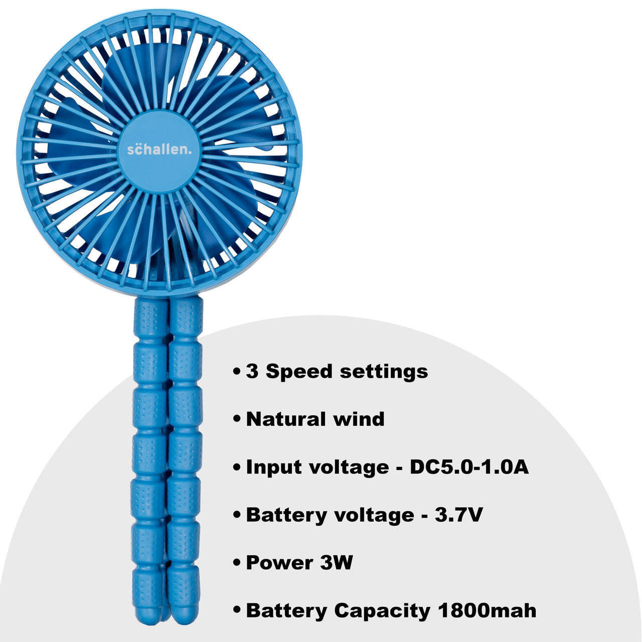 Schallen Rechargeable 4 Way Portable Lightweight Fan for Pram Fan, Car Seat, Desk, Office, Travel Fan - Blue