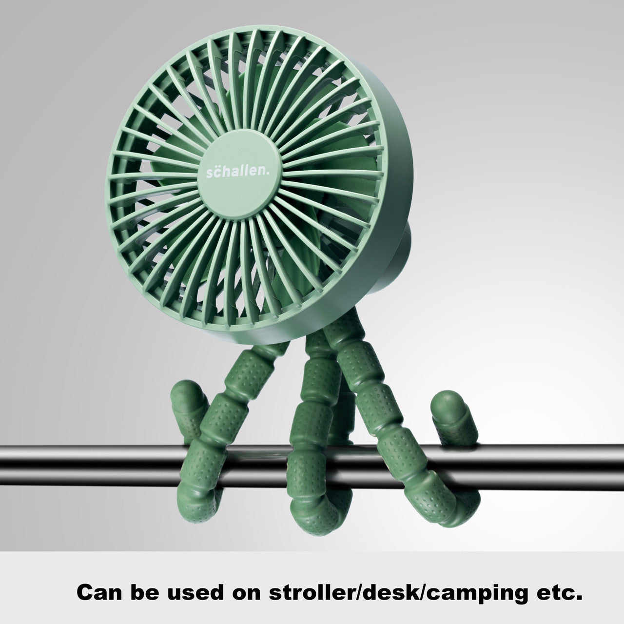 Schallen Rechargeable 4 Way Portable Lightweight Fan for Pram Fan, Car Seat, Desk, Office, Travel Fan - Green