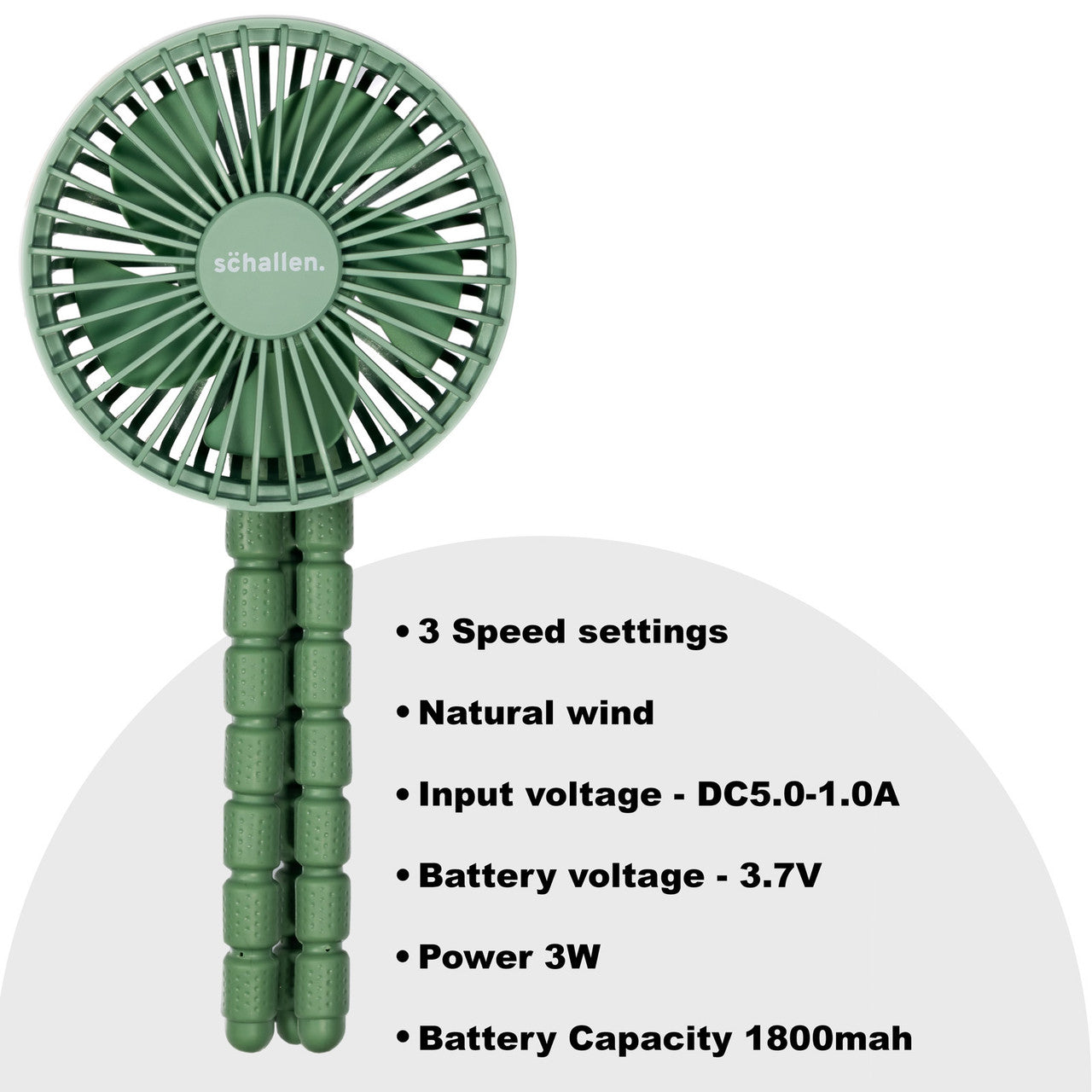 Schallen Rechargeable 4 Way Portable Lightweight Fan for Pram Fan, Car Seat, Desk, Office, Travel Fan - Green