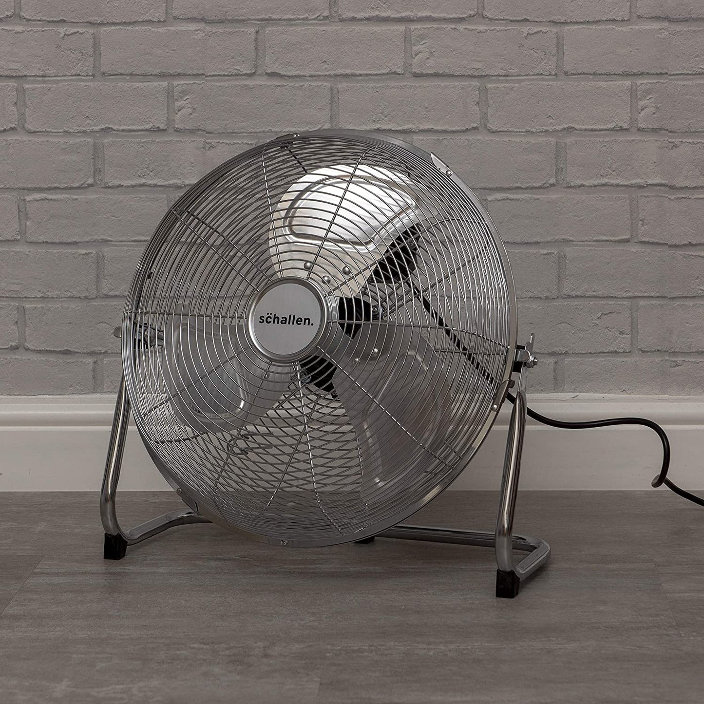 Schallen Chrome Silver Metal High Velocity Cold Air Circulator Adjustable Floor Fan - 14"