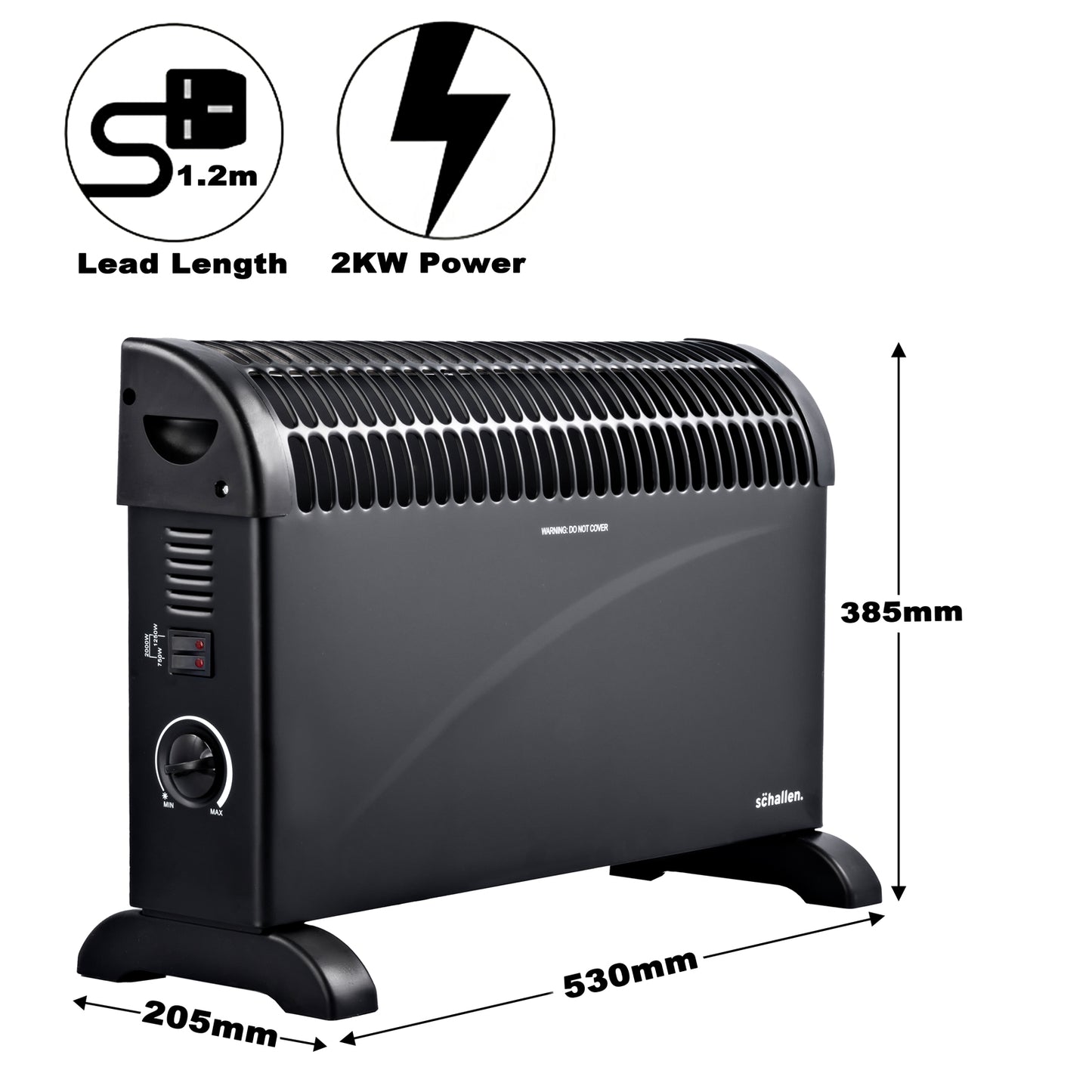 Schallen Black 2000W Electric Convector Radiator Heater