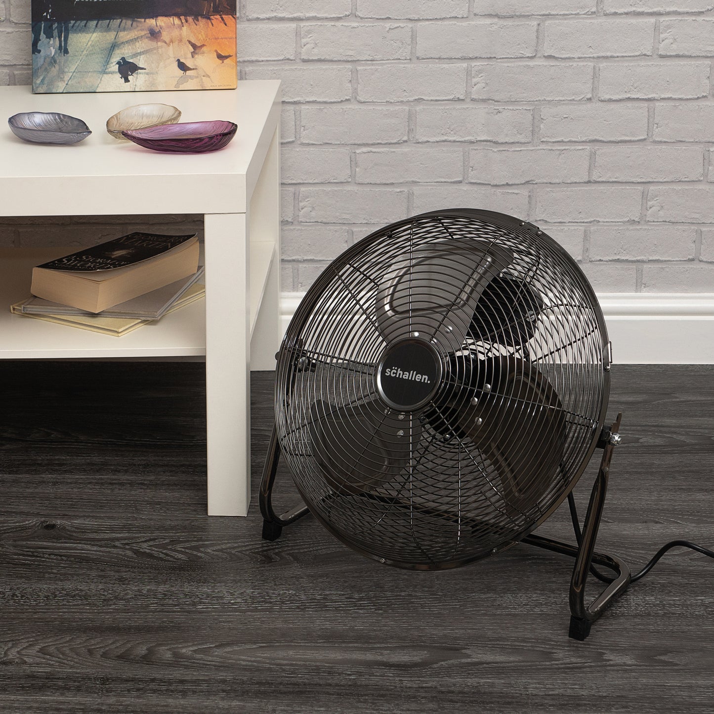 Schallen Gunmetal Black Metal High Velocity Cold Air Circulator Adjustable Floor Fan - 14"
