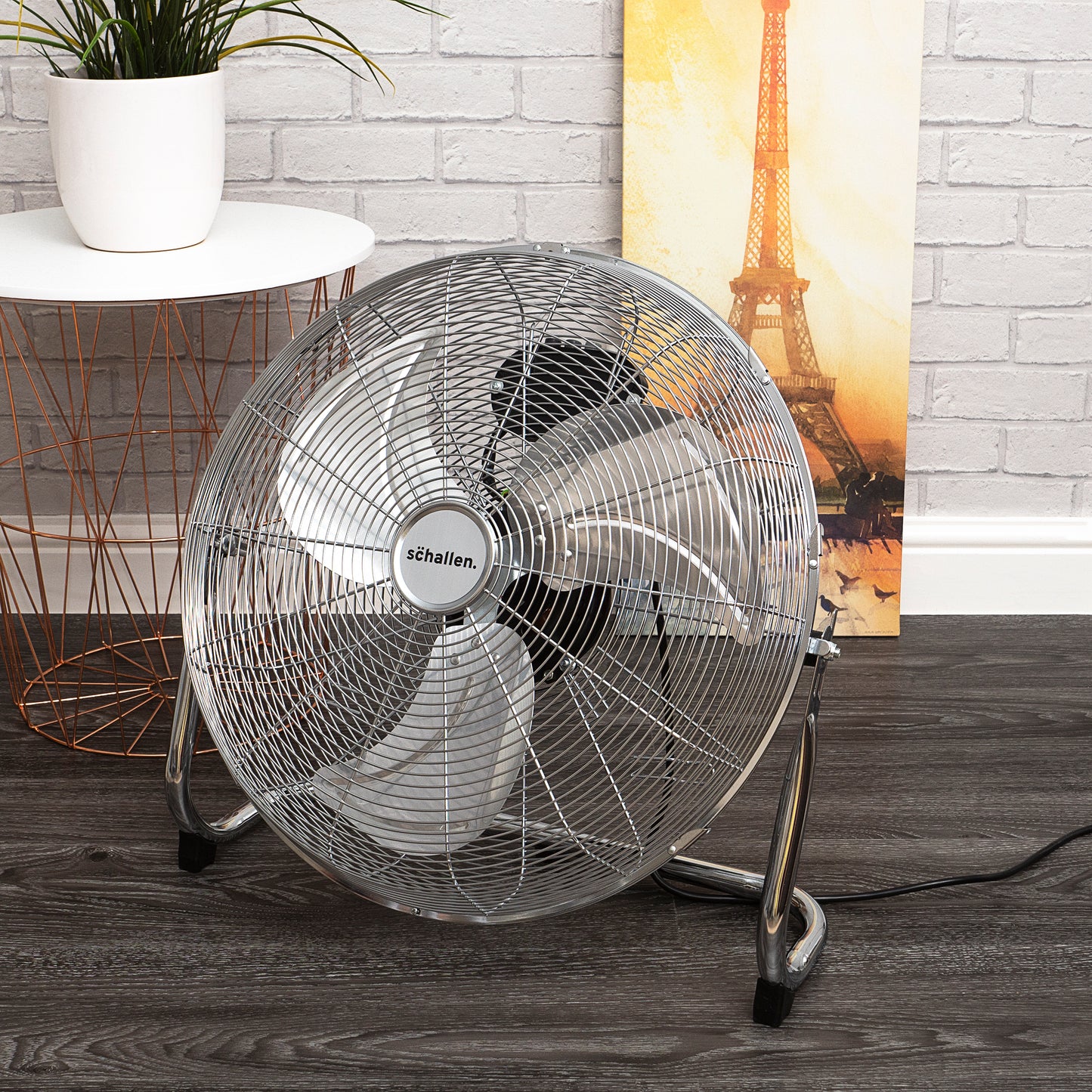 Schallen Chrome Silver Metal High Velocity Cold Air Circulator Adjustable Floor Fan - 18"
