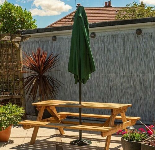 Schallen 2.7M Sturdy UV50 Sun Umbrella Parasol for Outdoor, Garden and Patio in Green