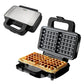 Schallen Waffler Maker, Large 2 Slice Square Non-Stick Hot Plates, Temperature Controlled Belgian Waffle Making Machine for Breakfast or Snacks (Stainless Steel, Black & Silver)