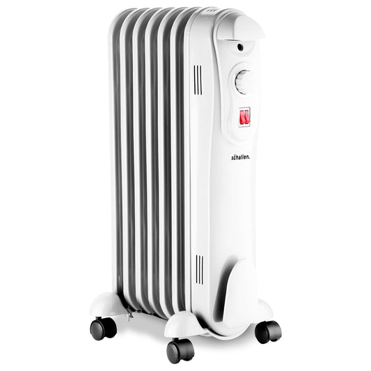 Schallen White 1500W 7 Fin Portable Electric Slim Oil Filled Radiator Heater