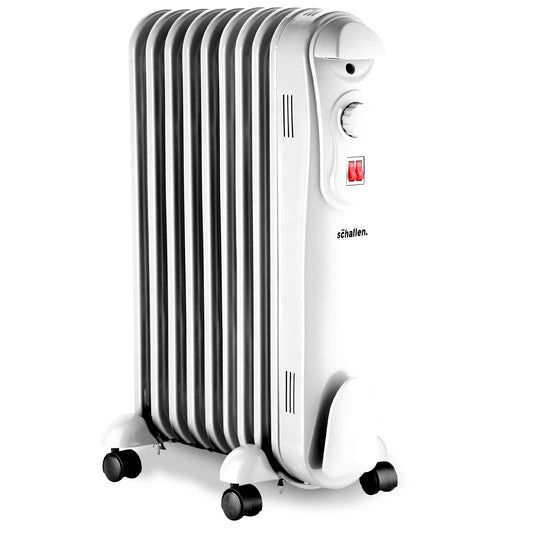 Schallen White 2000W 9 Fin Portable Electric Slim Oil Filled Radiator Heater