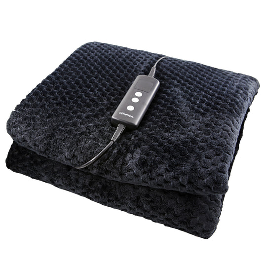 Schallen Charcoal Black Large Double Waffle Soft Fleece Electric Heated Throw Over Blanket Honeycomb Overblanket with Timer