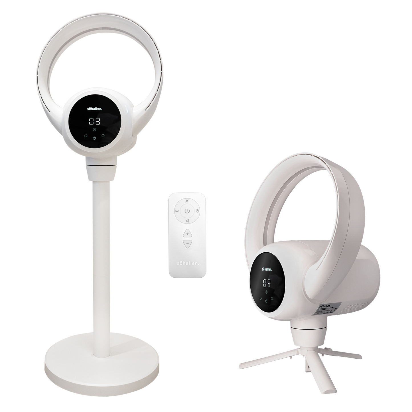 Schallen 2 in 1 Bladeless Floor Fan and Desktop Table Fan Modern White and Black with Digital Display