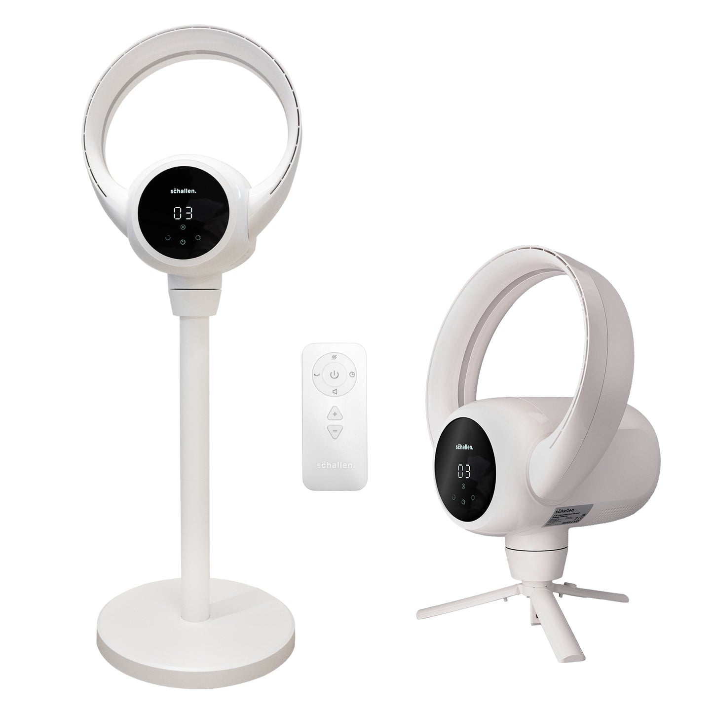 Schallen 2 in 1 Bladeless Floor Fan and Desktop Table Fan Modern White and Black with Digital Display