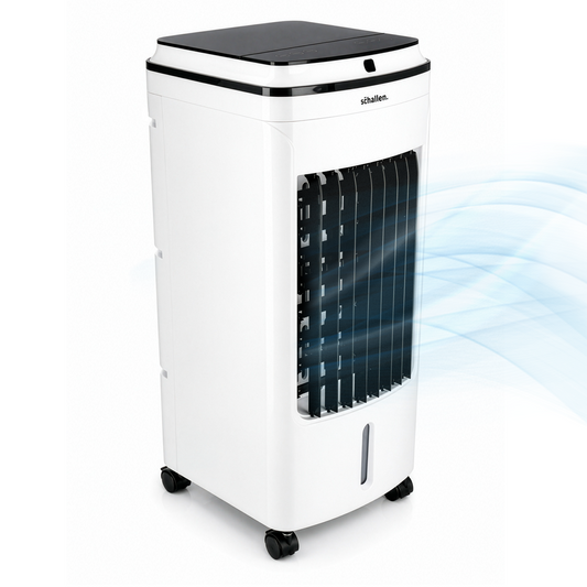 Schallen 3.9L Portable Air Cooler with Remote Control | Evaporative Tower Fan Cooler with 3 Speeds, 12H Timer, Digital & Energy Efficient, 2 Ice Packs in Black & White
