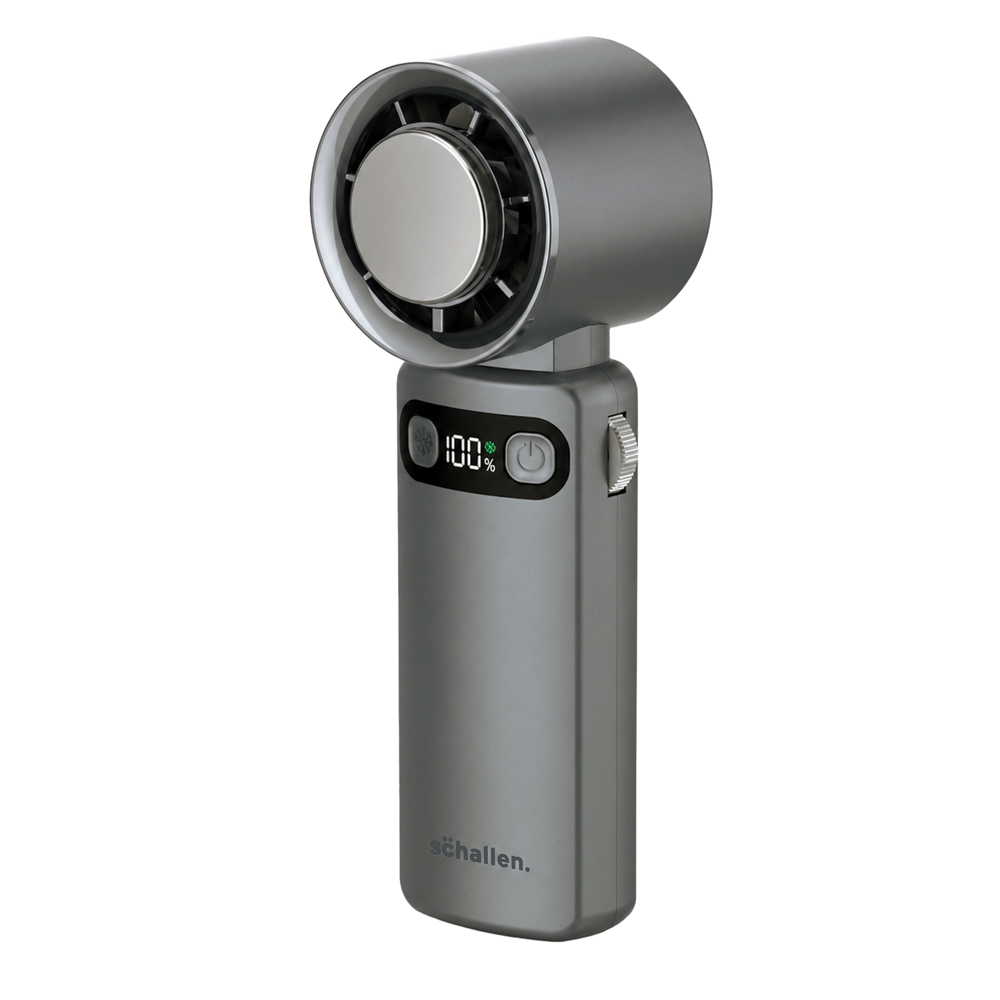 Schallen Handheld Fan with Ice Cooling Plate, 100-Speed Portable Rechargeable Fan, 4000mAh Battery, Up to 11 Hours Runtime & Digital Display for Travel, Office and Outdoors (Available in Grey & White)