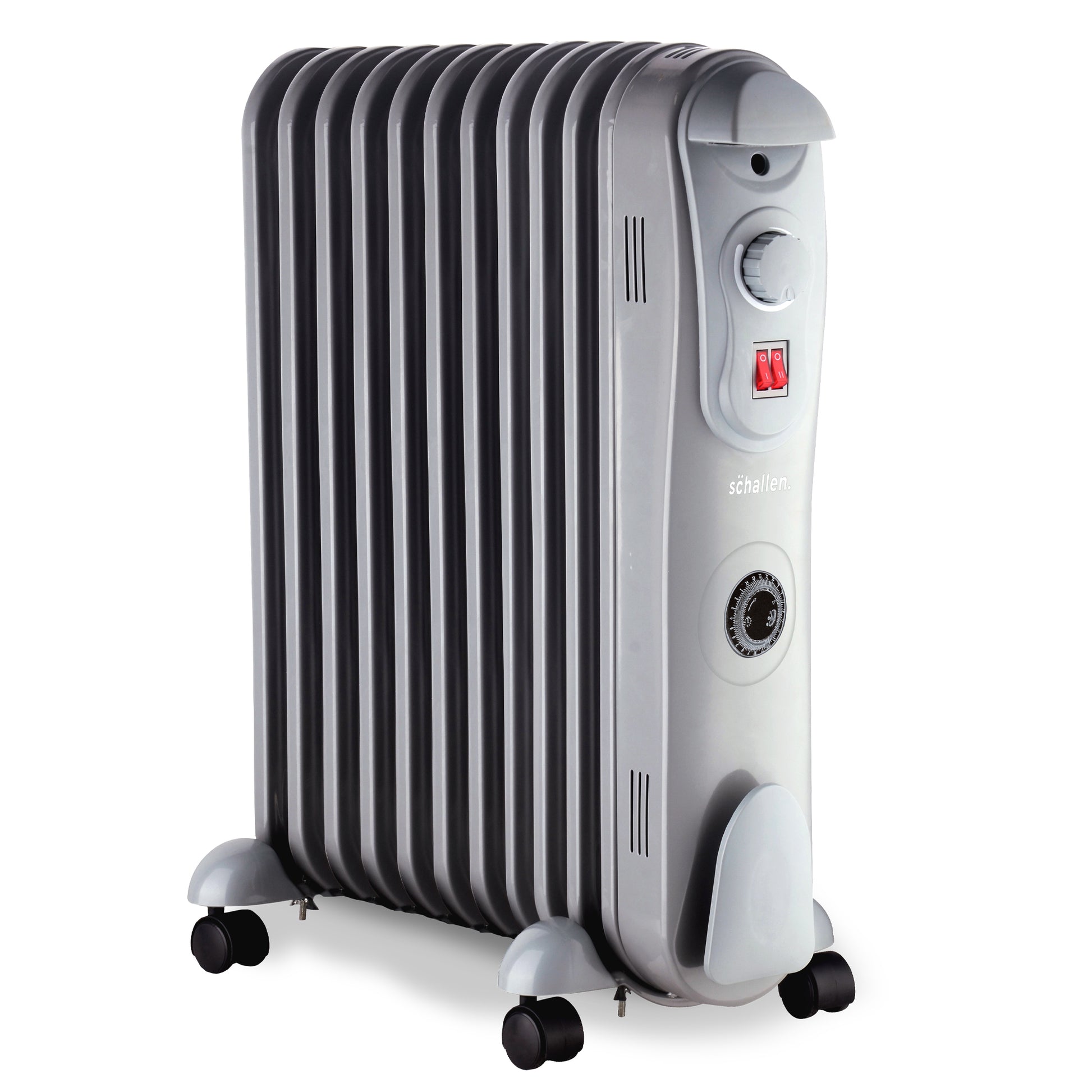 Schallen Grey 2500W 11 Fin Portable Electric Slim Oil Filled Radiator Heater with Timer