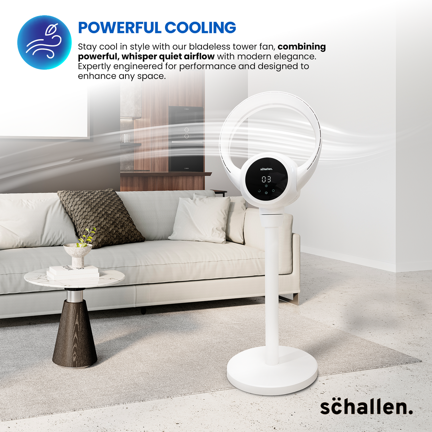 Schallen 2 in 1 Bladeless Floor Fan and Desktop Table Fan Modern White and Black with Digital Display