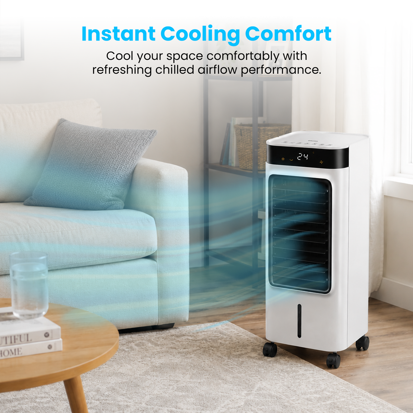 Schallen 9L Portable Air Cooler with Remote Control | Evaporative Tower Fan Cooler with 3 Speeds, 12H Timer, Digital & Energy Efficient, 2 Ice Packs in Black & White (Copy) (Copy)