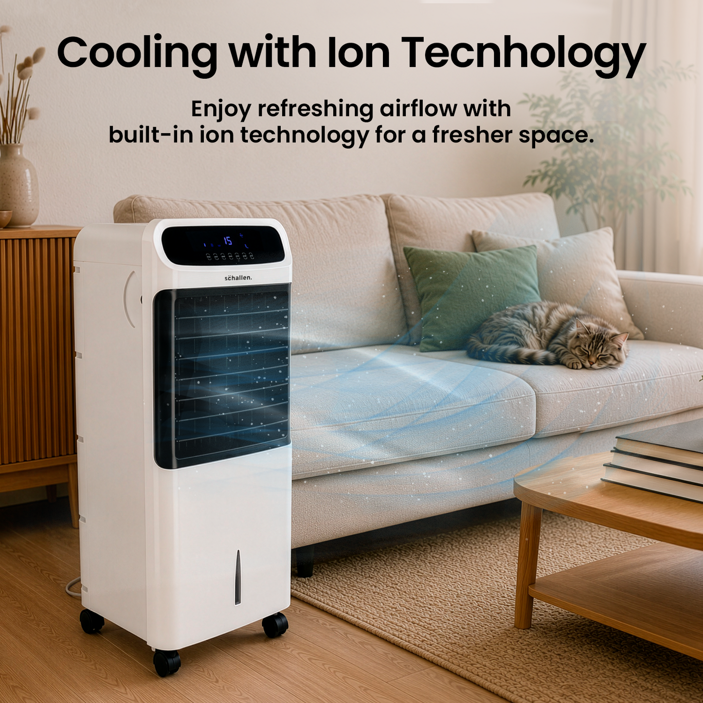Schallen 12L Portable Air Cooler with Remote Control | Evaporative Tower Fan Cooler with 3 Speeds, 12H Timer, Digital & Energy Efficient, 2 Ice Packs in Black & White (Copy) (Copy) (Copy)