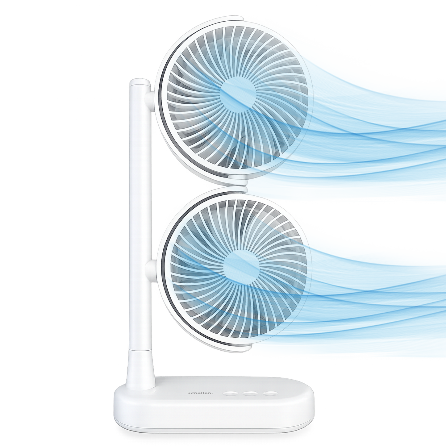 Schallen Dual Head USB-C Fan | Portable Desk Fan with 2 Speeds | White