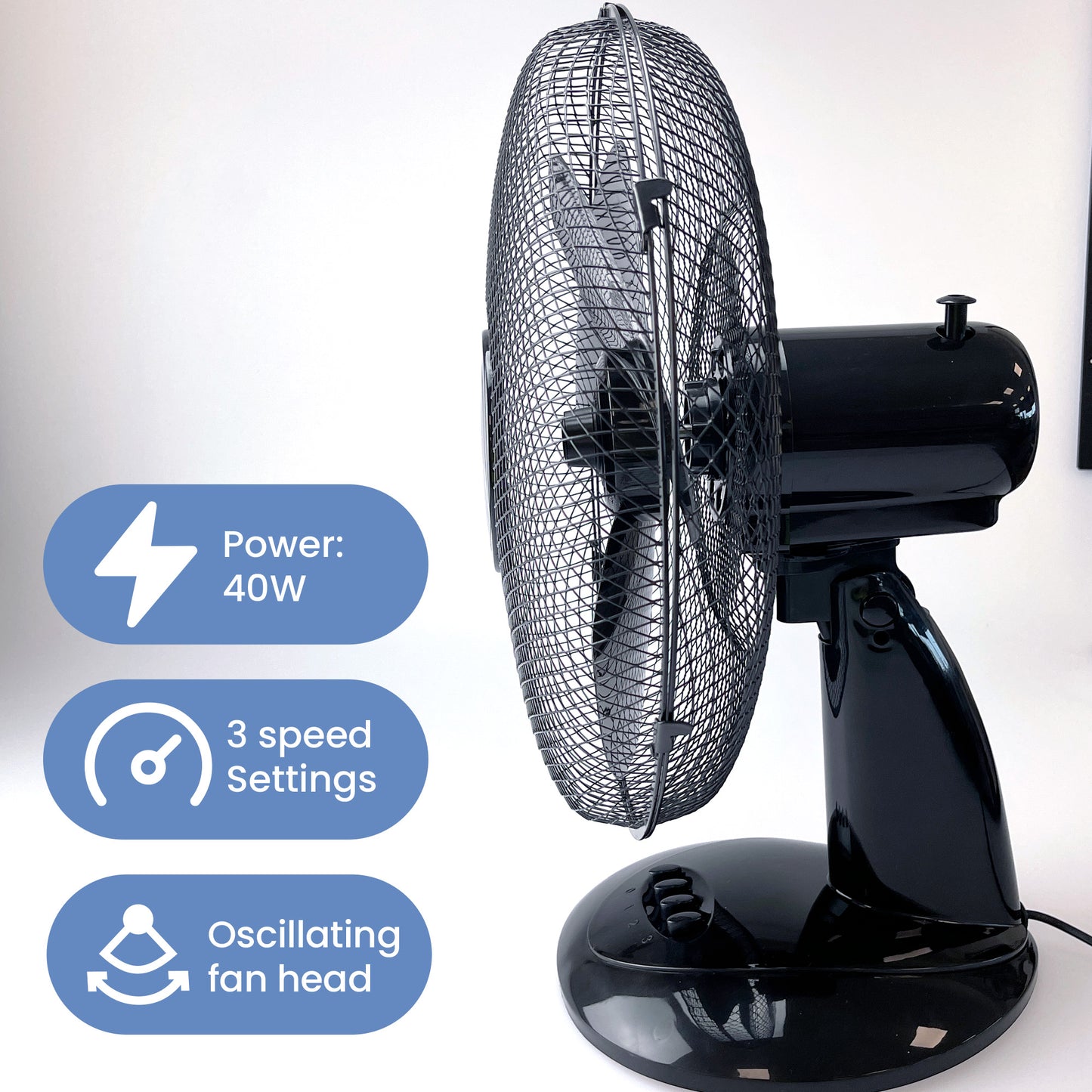 Schallen Electric Air Cooling Large 16" Worktop Table Desk Fan in Black