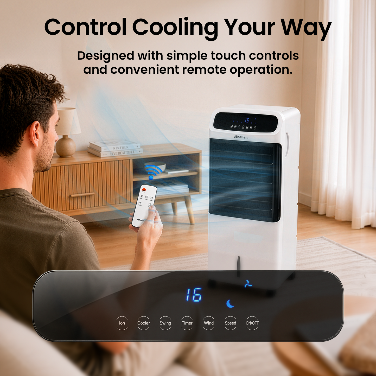 Schallen 12L Portable Air Cooler with Remote Control | Evaporative Tower Fan Cooler with 3 Speeds, 12H Timer, Digital & Energy Efficient, 2 Ice Packs in Black & White (Copy) (Copy) (Copy)