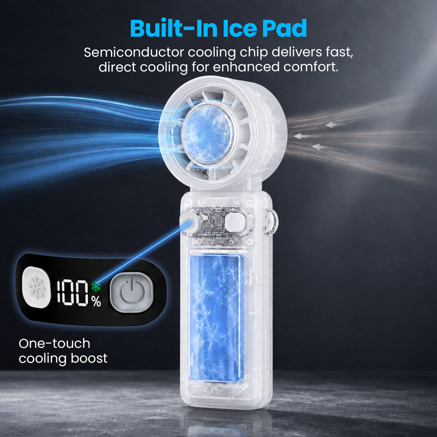 Schallen Handheld Fan with Ice Cooling Plate, 100-Speed Portable Rechargeable Fan, 4000mAh Battery, Up to 11 Hours Runtime & Digital Display for Travel, Office and Outdoors (Available in Grey & White)